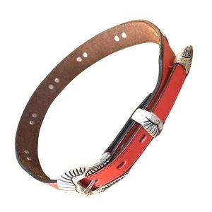 Silver Creek Collection Genuine Red Leather Belt Southwest Conchos Charms Sz 30